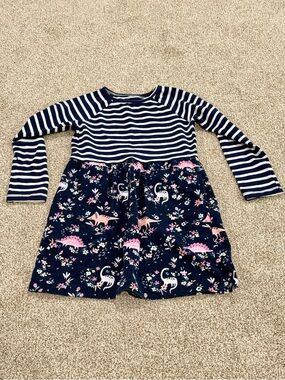 Rumi + Ryder Girls Navy Striped Dress with Dinos